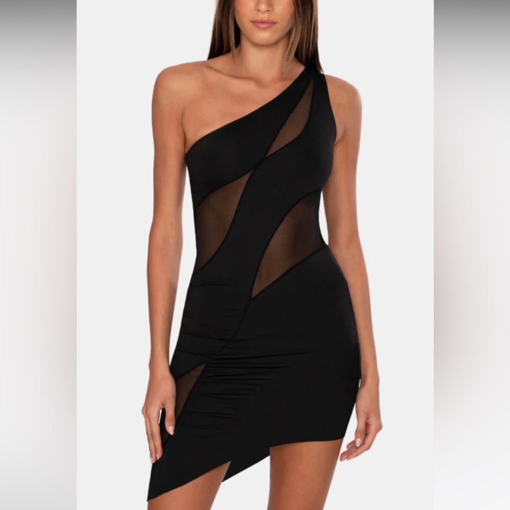 OW collection black mini curve dress
